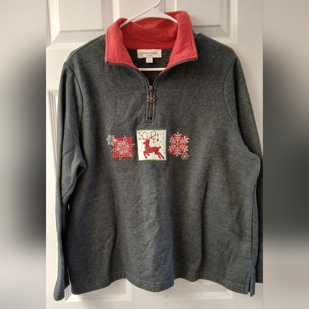 Breckenridge Women’s Holiday Fleece 1/4 Zip Red and Gray Size 1X